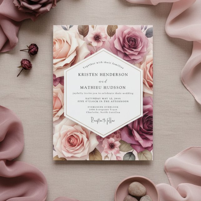 Invitation Mariage Romantique Fleuriste Rose Poussiéreuse (Créateur téléchargé)
