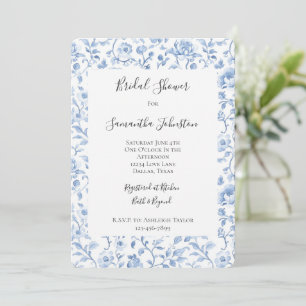 Invitation Mariage Romantique Fleurs Blanches et Bleues
