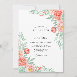 Invitation Mariage Romantique Fleurs de Corail