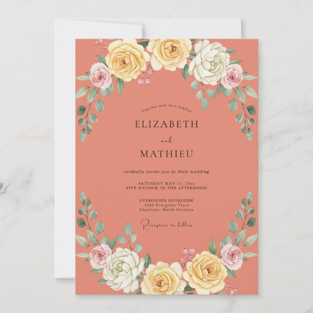 Invitation Mariage Romantique Floraison de Corail (Devant)