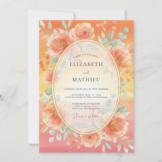 Invitation Mariage Romantique Floraison de Corail (Devant)