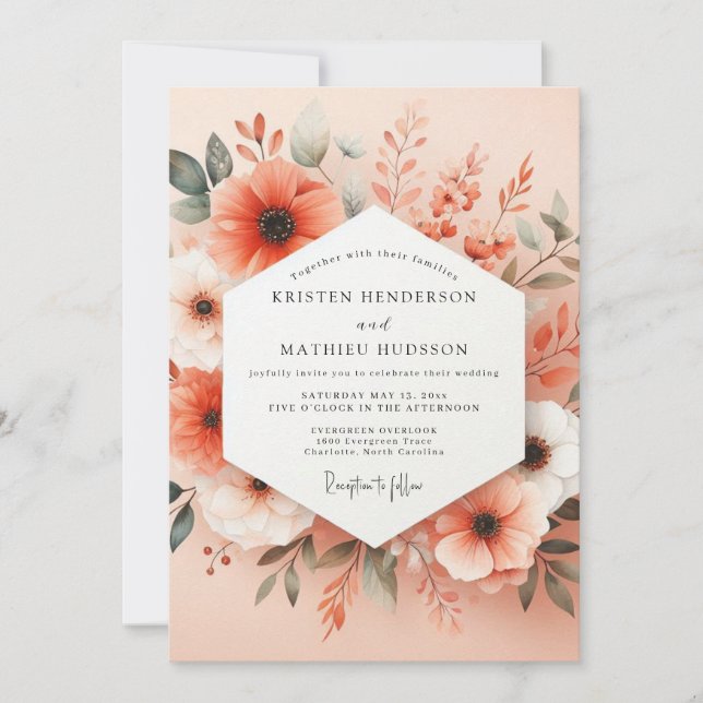 Invitation Mariage Romantique Floraison de Corail (Devant)