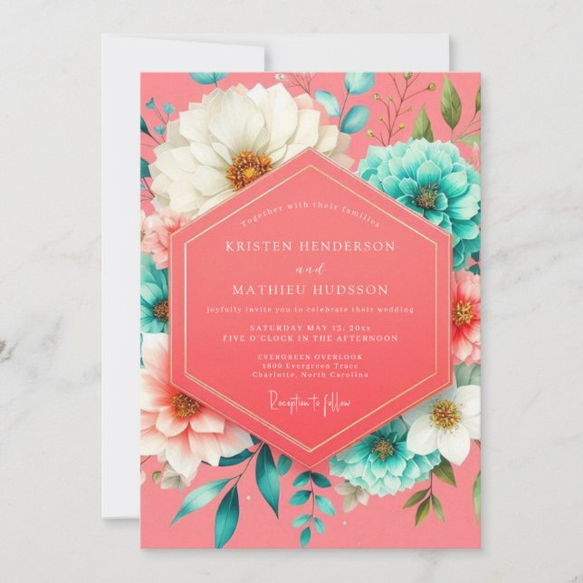 Invitation Mariage Romantique Floraison de Corail (Devant)