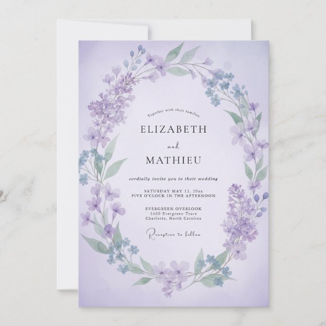 Invitation Mariage Romantique Floraison de Lavande (Devant)