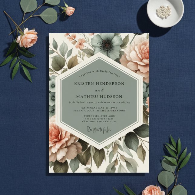 Invitation Mariage Romantique Floraison Florale Sauge (Créateur téléchargé)