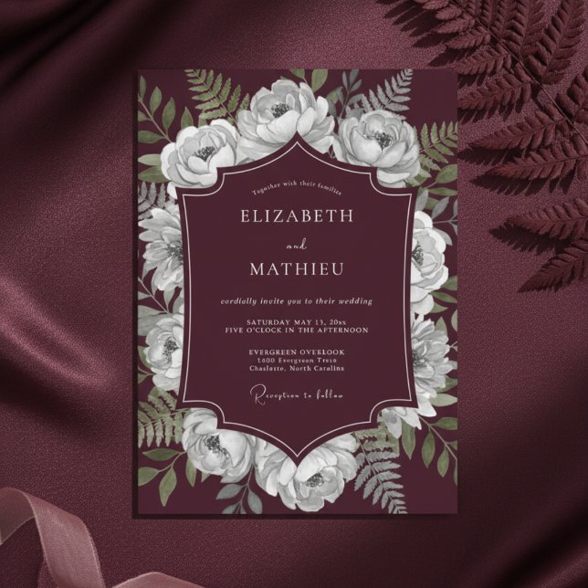 Invitation Mariage romantique floral à la bourguignonne (Créateur téléchargé)