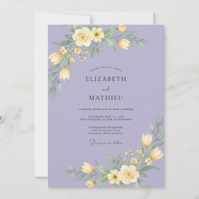 Invitation Mariage Romantique Floral Aquarelle Pervenche (Devant)