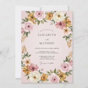 Invitation Mariage Romantique Floral Artistique Mauve