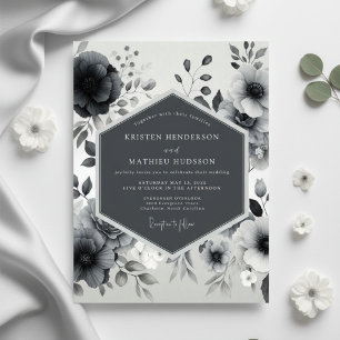 Invitation Mariage Romantique Floral au Charbon