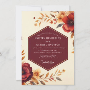Invitation Mariage Romantique Floral Automnal en Bourgogne