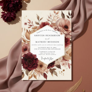 Invitation Mariage romantique floral automnal en Bourgogne