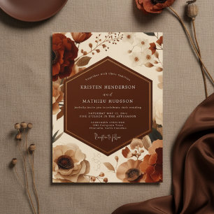 Invitation Mariage Romantique Floral Automnal Rouille
