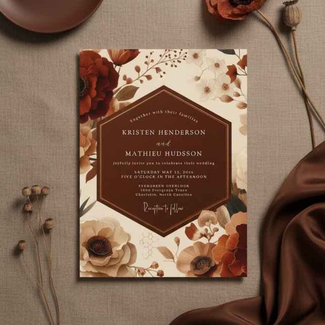 Invitation Mariage Romantique Floral Automnal Rouille (Créateur téléchargé)
