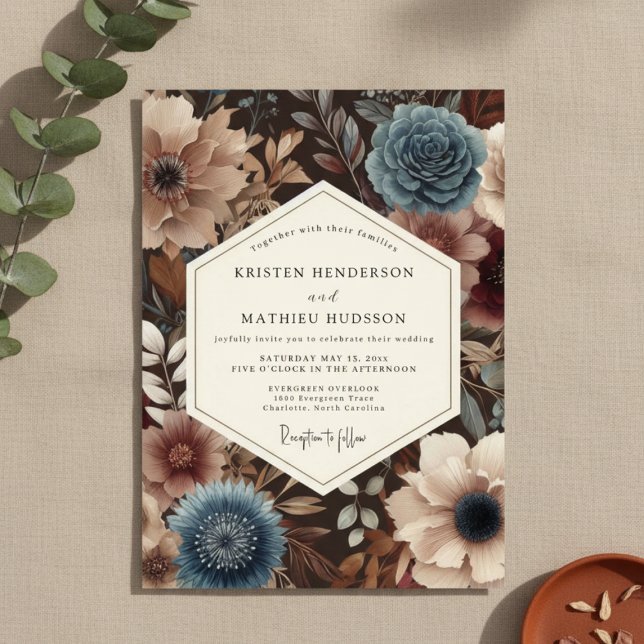 Invitation Mariage Romantique Floral Automnal Sarcelle (Créateur téléchargé)