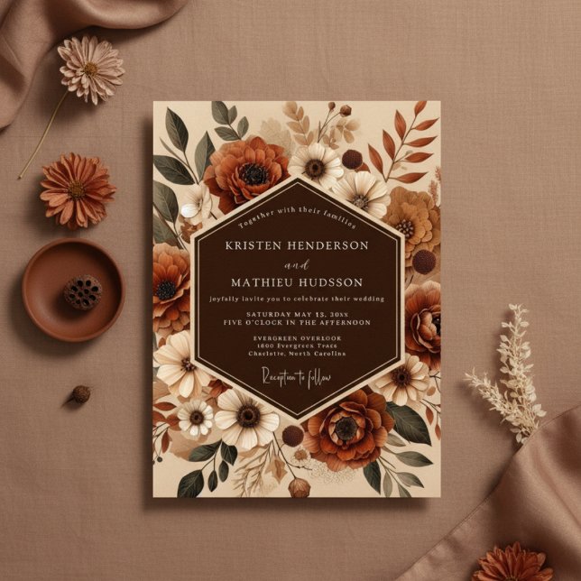 Invitation Mariage Romantique Floral Automnal Sienne (Créateur téléchargé)