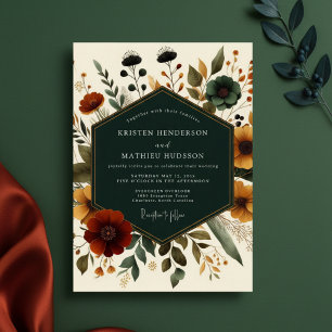 Invitation Mariage Romantique Floral Automnal Teal Profond