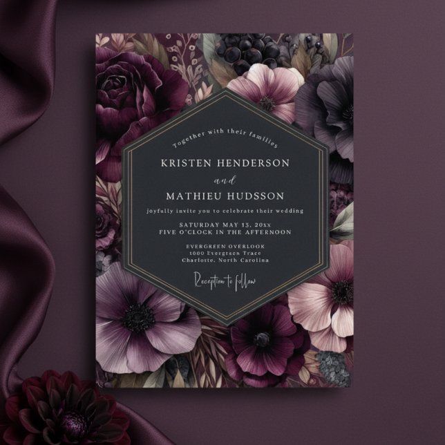Invitation Mariage Romantique Floral aux Tons de Prune (Créateur téléchargé)