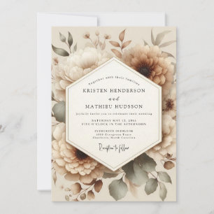 Invitation Mariage romantique floral beige