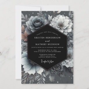Invitation Mariage Romantique Floral Bleu Ardoise Humeur