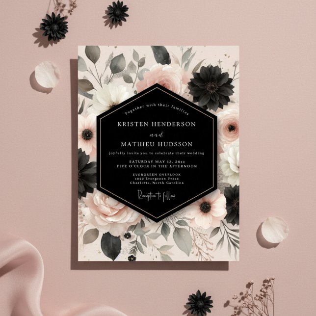 Invitation Mariage Romantique Floral Blush Moody (Créateur téléchargé)