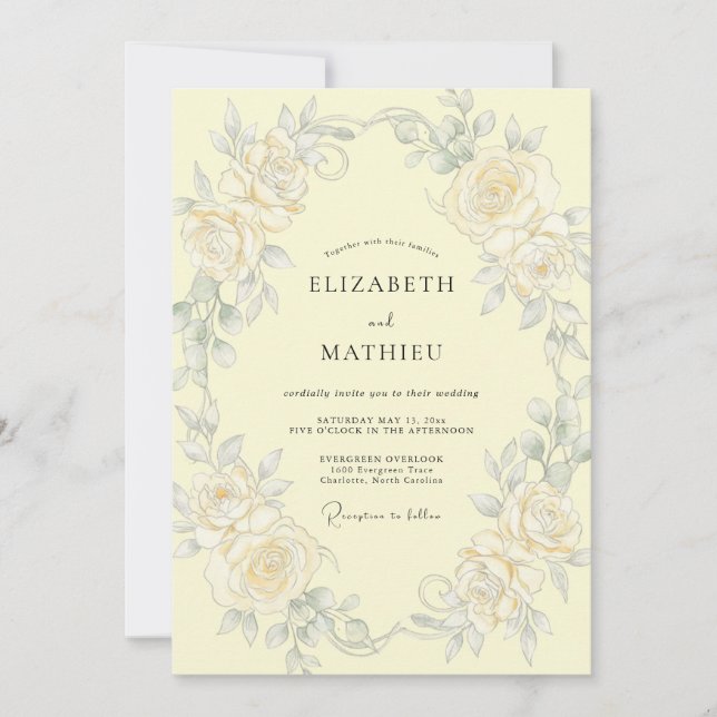 Invitation Mariage Romantique Floral Botanique Crème (Devant)