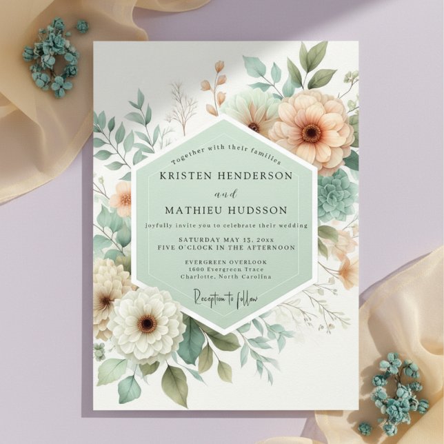 Invitation Mariage Romantique Floral Botanique Crème (Créateur téléchargé)