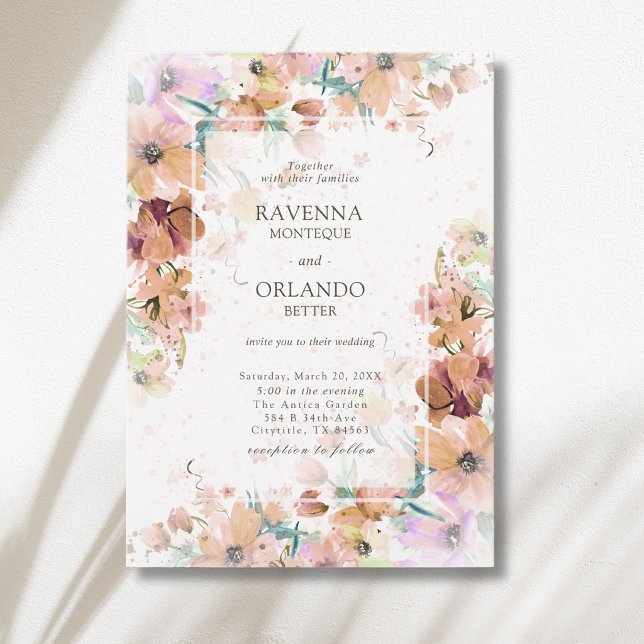 Invitation Mariage Romantique Floral Botanique Tons Terre (Créateur téléchargé)