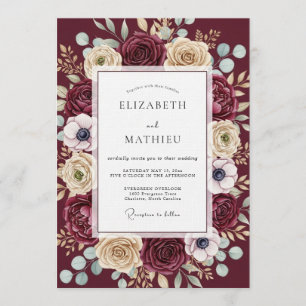 Invitation Mariage Romantique Floral Bourguignon Luxuriant