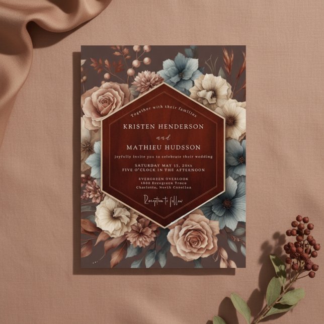Invitation Mariage Romantique Floral Brun de la Forêt (Créateur téléchargé)