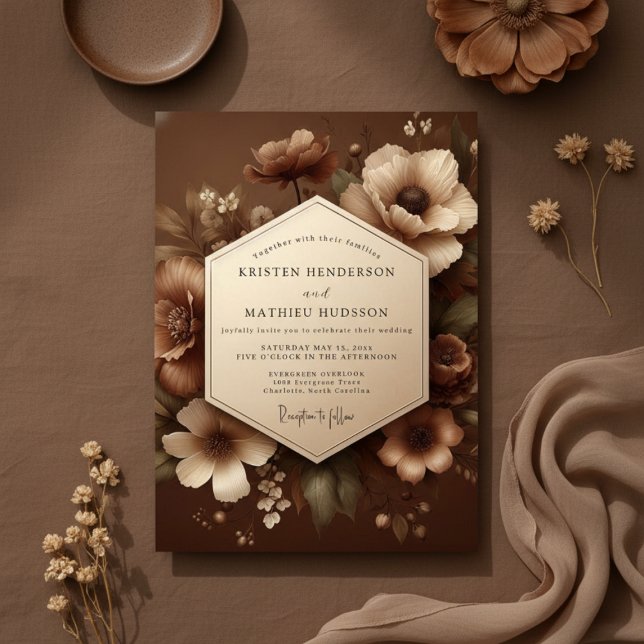 Invitation Mariage Romantique Floral Brun en Forêt (Créateur téléchargé)