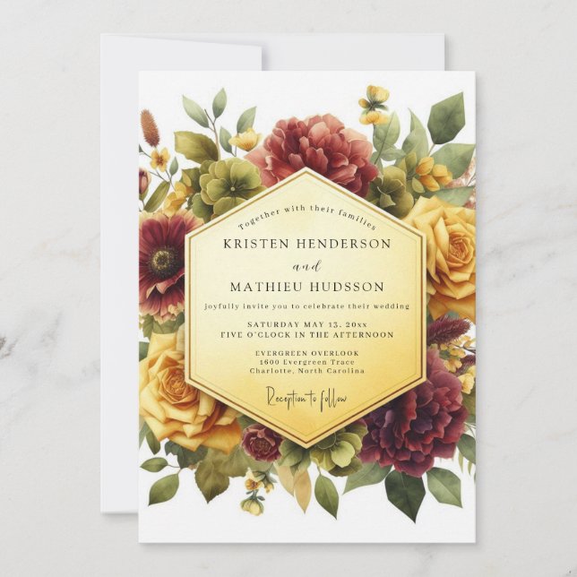 Invitation Mariage romantique floral burgundy (Devant)