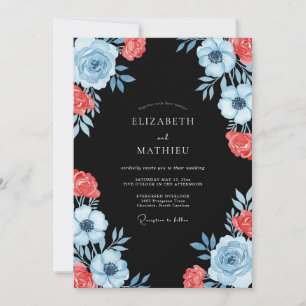 Invitation Mariage Romantique Floral Corail Bleu Clair