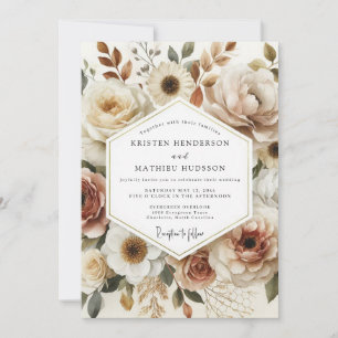 Invitation Mariage Romantique Floral Crème Automnal