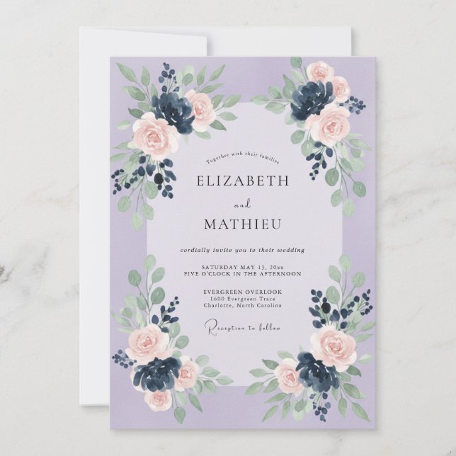 Invitation Mariage Romantique Floral de Lavande (Devant)