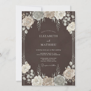 Invitation Mariage Romantique Floral Delicat Brun