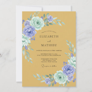 Invitation Mariage Romantique Floral Doré Lavande