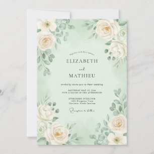 Invitation Mariage Romantique Floral Doux Menthe