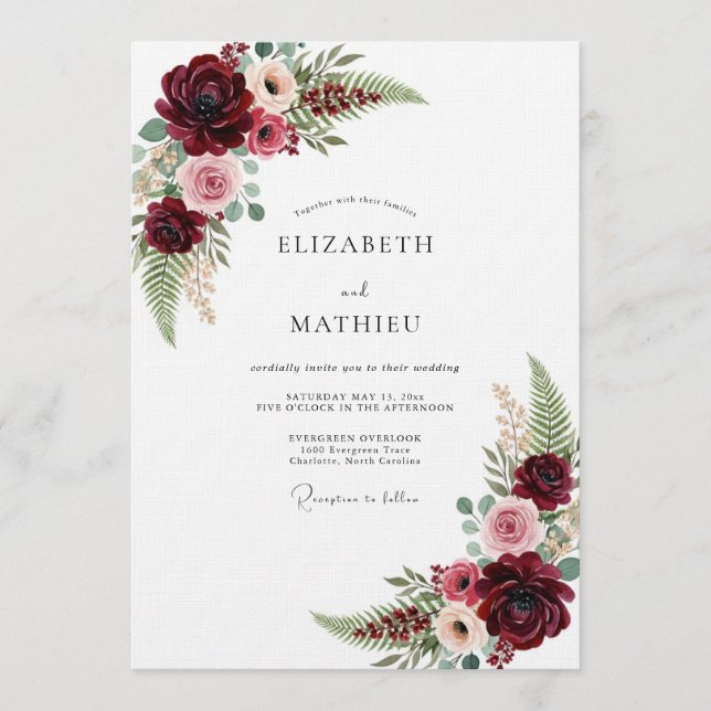 Invitation Mariage romantique floral en Bourgogne (Devant)
