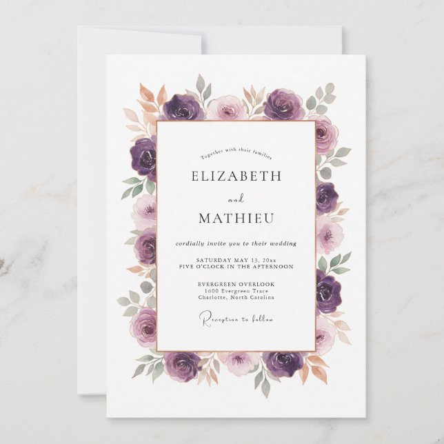 Invitation Mariage Romantique Floral Enchanté de Prune (Devant)