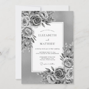 Invitation Mariage Romantique Floral Gris et Artistique