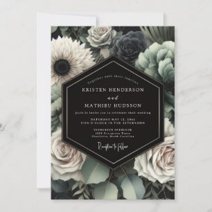 Invitation Mariage Romantique Floral Gris Humeur
