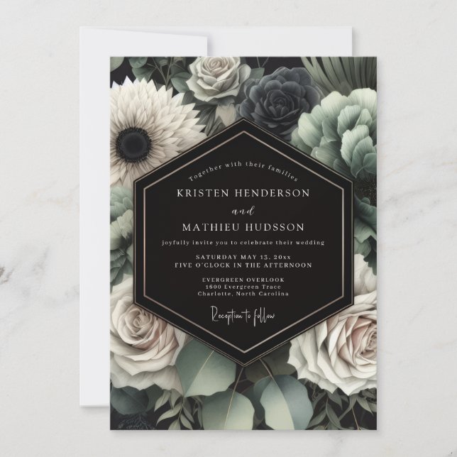 Invitation Mariage Romantique Floral Gris Humeur (Devant)