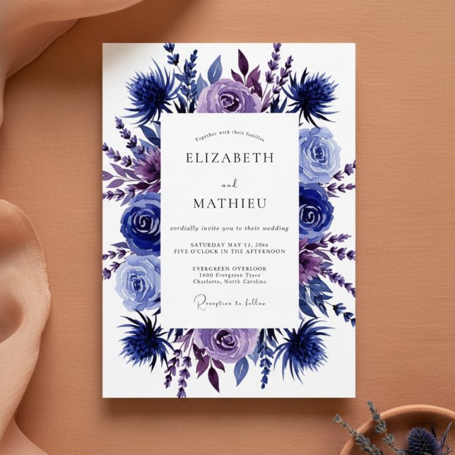 Invitation Mariage Romantique Floral Indigo (Créateur téléchargé)
