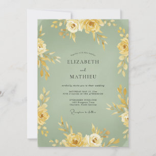 Invitation Mariage Romantique Floral Jaune Sauge