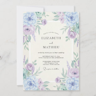 Invitation Mariage romantique floral lavande et pervenche