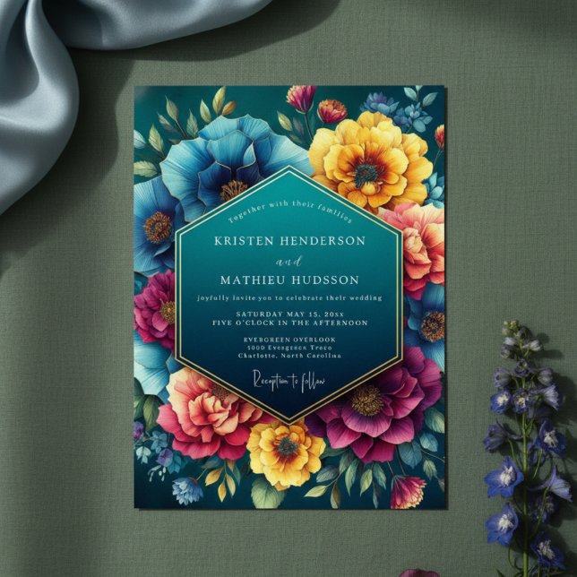 Invitation Mariage Romantique Floral Luxuriant Saphyr (Créateur téléchargé)