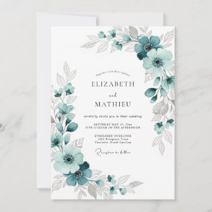 Invitation Mariage Romantique Floral Luxuriant Sarcelle