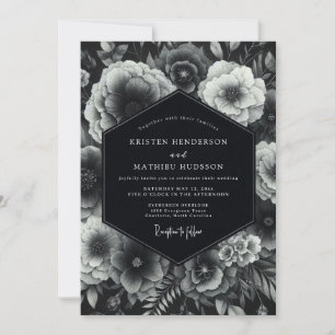 Invitation Mariage Romantique Floral Noir et Sombre