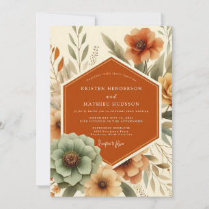 Invitation Mariage Romantique Floral Orange Brûlé Automnal