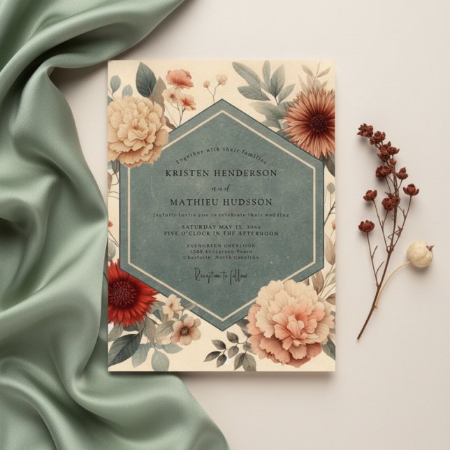 Invitation Mariage Romantique Floral Pêche (Créateur téléchargé)